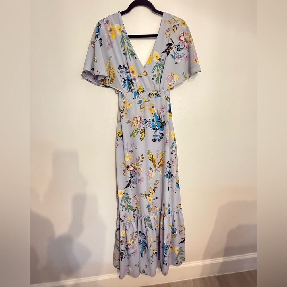 Slate & Willow Blue Floral V-Neck Maxi Dress XS